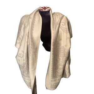 Cream Taupe Paisley Embellished Scarf Rhinestones